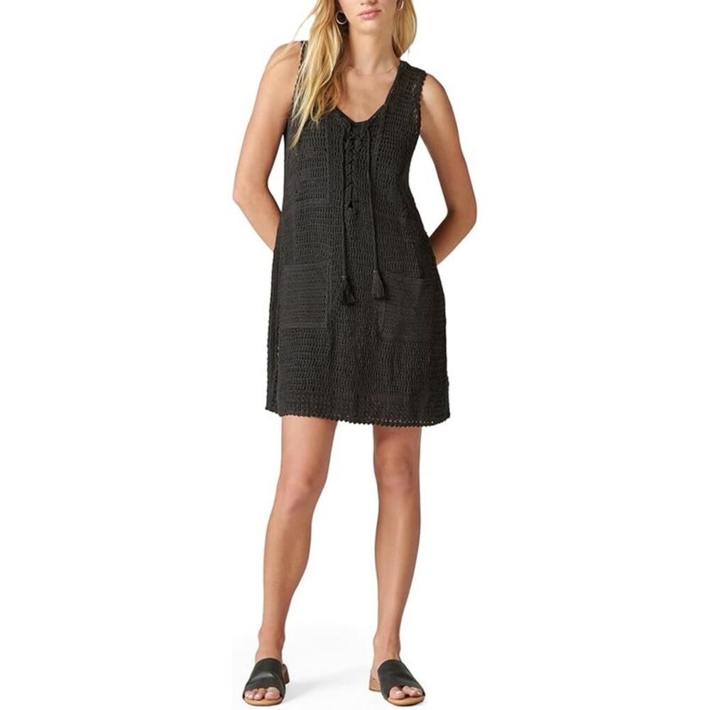Lucky Brand Womens Crochet Baja Tunic Dress, Black, M, DM